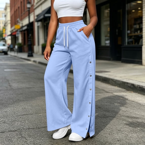 Women's High Rise Wide Leg Denim Jeans With Pockets Elastic Waist Drawstring Wasit Pants Casual Straight Trousers For Trendy Style