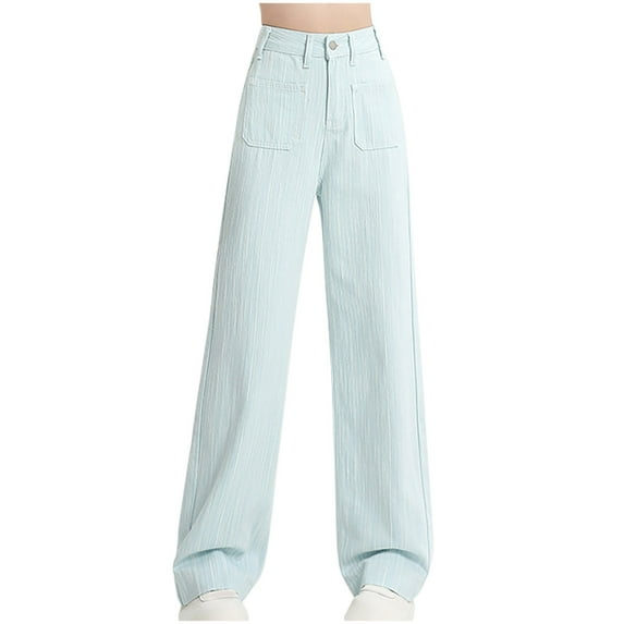 Women's High Rise Wide Leg Jeans Trendy Button Pockets Straight Leg Jeans Casual Denim Pants