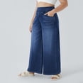 thumbnail image 1 of Women's High Rise Wide Leg Jeggings Stretch Pull On Jeans Pants Soft Denim With Pockets, 1 of 8