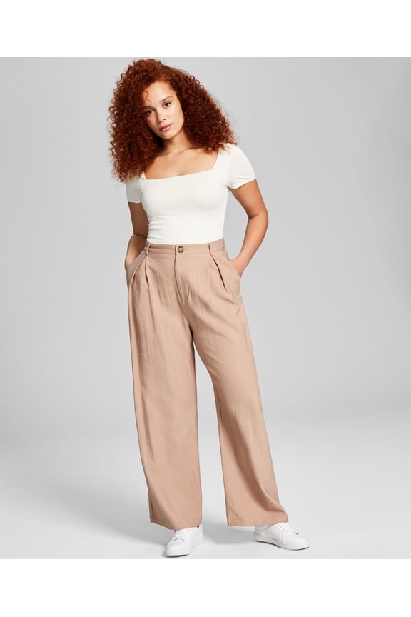 Women's High-Rise Wide-Leg Textured Trouser Pants Almond XL