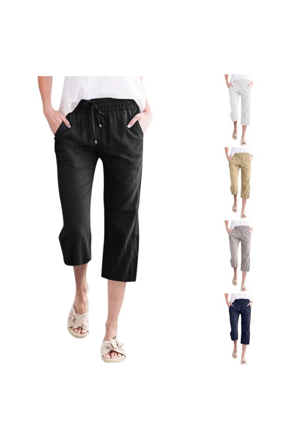 Women's High Rise Wide Leg Trousers with Elastic Waist Comfortable Straight Leg Long Pants Featuring Pockets Versatile Everyday Casual