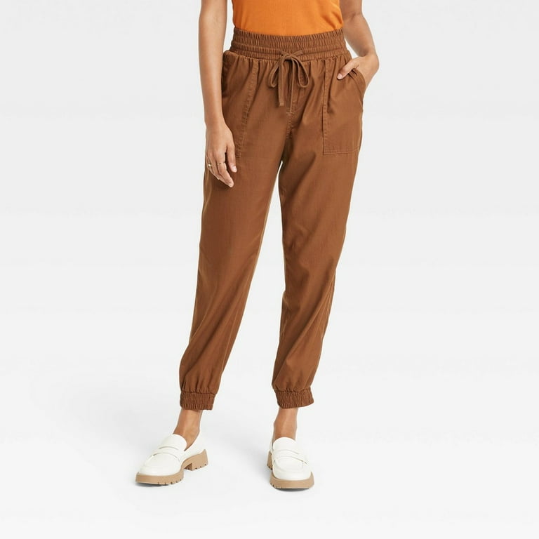 Women s High Rise Woven Ankle Jogger Pants a New Day Brown S
