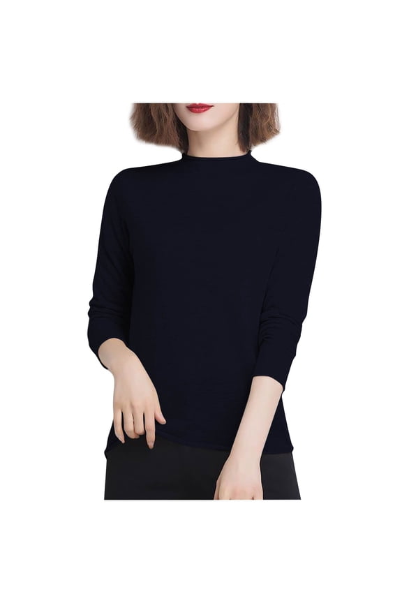Women's High Round Underlay Tops MIUOWANP Women's Fashion Colorful Long Sleeve Knitted Bottoming Shirt Black Free Size