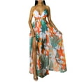 thumbnail image 1 of Women's High Split Beach Dresses Plus Size Boho Floral Halter Maxi Dress Cutout Vacation Tie Backless Long Dresses Yellow, M, 1 of 7
