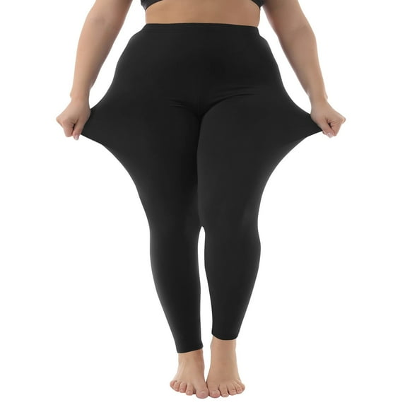 Women's High Stretch Cotton Spandex Leggings, 4-Way Stretch Plus Size Solid Color Leggings for Everyday Wear, Lounge, Yoga and Layering Black XXL