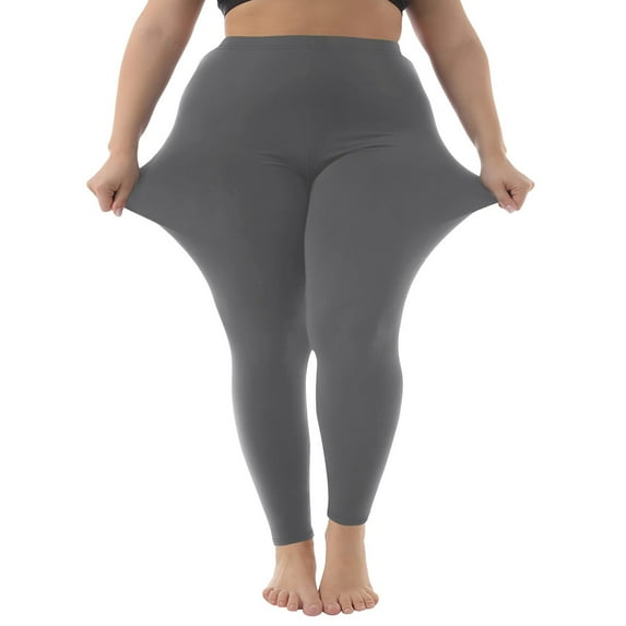 Women's High Stretch Cotton Spandex Leggings, 4-Way Stretch Plus Size Solid Color Leggings for Everyday Wear, Lounge, Yoga and Layering Grey XXXXXL