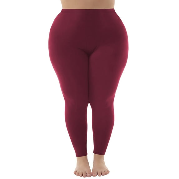 Women's High Stretch Cotton Spandex Leggings, 4-Way Stretch Plus Size Solid Color Leggings for Everyday Wear, Lounge, Yoga and Layering Red XXL