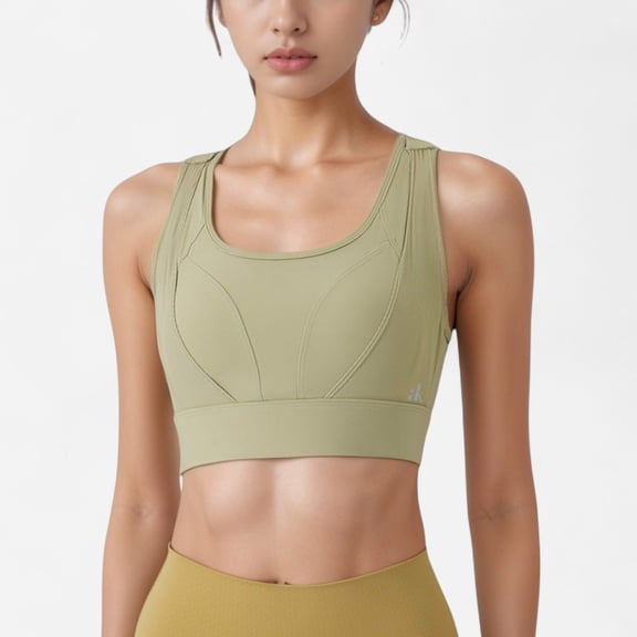 Women's High Support Athletic Sports Bra with Scoop Neck and Wide Adjustable Straps - Medium, Green
