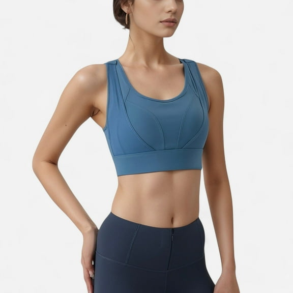 Women's High Support Athletic Sports Bra with Scoop Neck and Wide Adjustable Straps - X Large, Blue