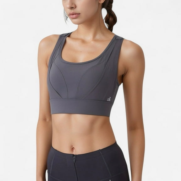 Women's High Support Athletic Sports Bra with Scoop Neck and Wide Adjustable Straps - X Large, Gray