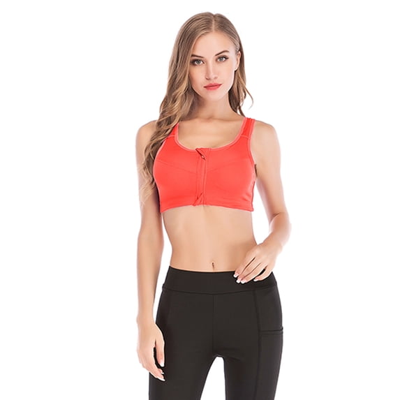 Women's High Support Push Up Zip Front Close Padded Sports Bra for Athletic Running Gym Yoga Fitness
