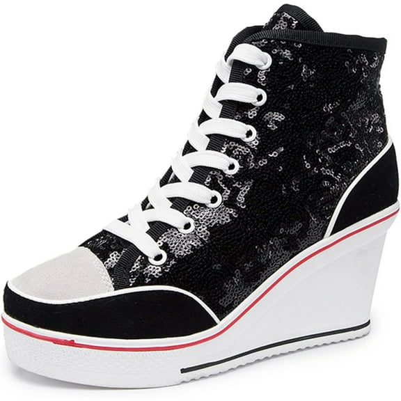 Women's High-Top Canvas Sneakers | Wedge Heel with Lace-Up Design | Fashion Casual Walking Shoes