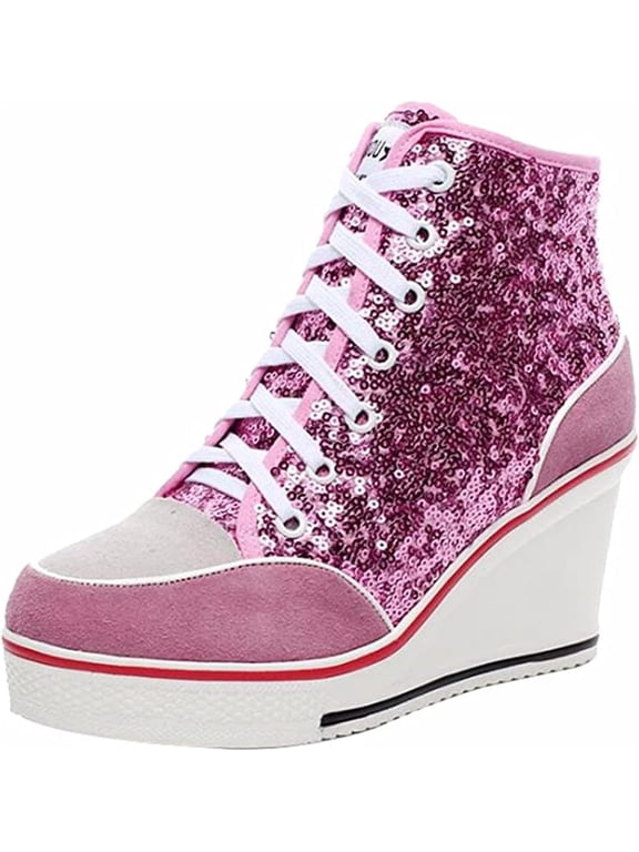 Women's High-Top Canvas Sneakers, Wedge Heel with Lace-Up Design Fashion Casual Walking Shoes
