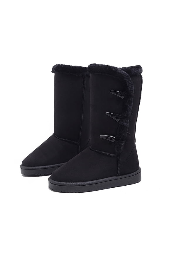 Women's High - Top Casual Snow Boots with Artificial Fur Lining - Warm, bearpaw boots women Comfortable Suede Winter Footwear with Button Closure