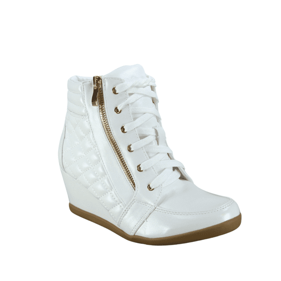 Women's High Top Fashion Round Toe Lace Up Quilted Wedge Sneaker Shoes