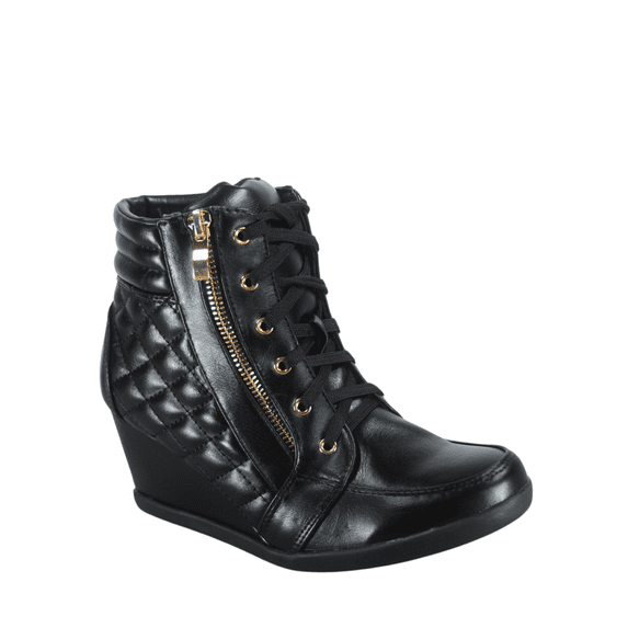 Women's High Top Fashion Round Toe Lace Up Quilted Wedge Sneaker Shoes