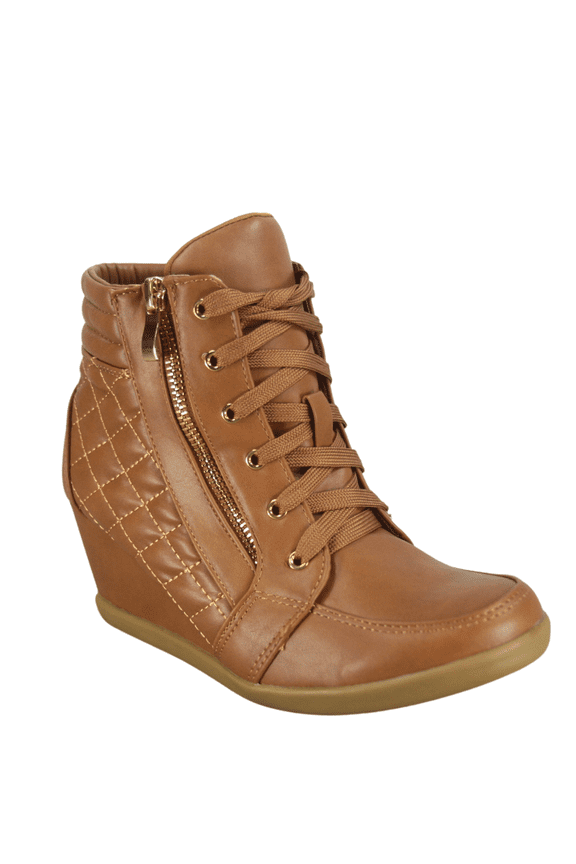 Women's High Top Fashion Round Toe Lace Up Quilted Wedge Sneaker Shoes