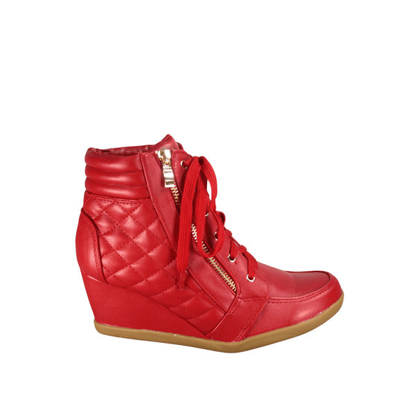 Women's High Top Fashion Round Toe Lace Up Quilted Wedge Sneaker Shoes