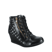 Womens High Top Fashion Round Toe Lace Up Quilted Wedge Sneaker Shoes