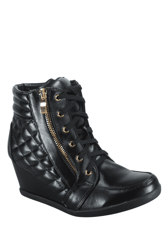 Women's High Top Fashion Round Toe Lace Up Quilted Wedge Sneaker Shoes