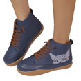 thumbnail image 1 of Women's High-Top Lace-Up Sneakers, Round Toe Flat Casual Shoes with Cat Design, 1 of 2