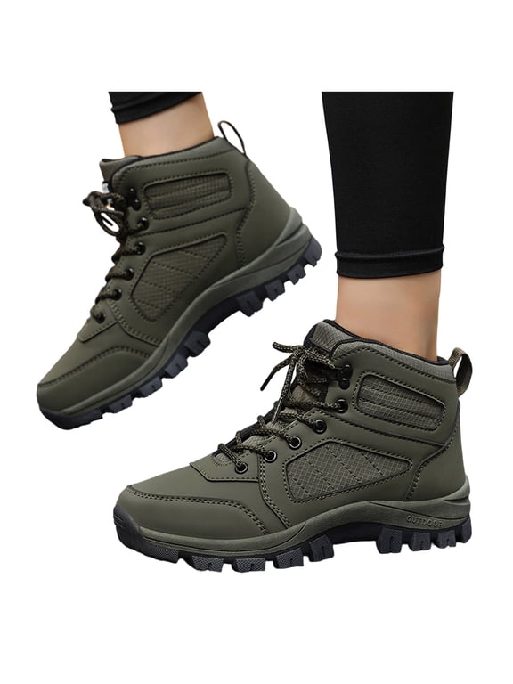 Women's High Top Non Slip Hiking Shoes Wide Wide Non Slip Platform Lace Up Ankle Boots Comfortable Walking Shoes