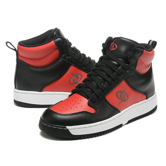 Women's High Top Skateboarding Shoes Lightweight, Sneakers Casual Leather Upper, Black and Red