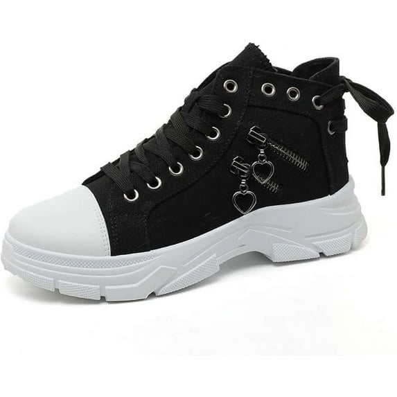 Women's High Top Sneakers Canvas Platform Walking Shoes Breathable Heightened Shoes