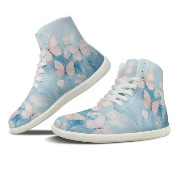 Women's High Top Sneakers Cute Running Shoes Flower Printed Platform Skate Shoe Classic Wide Toe Box Barefoot Shoes