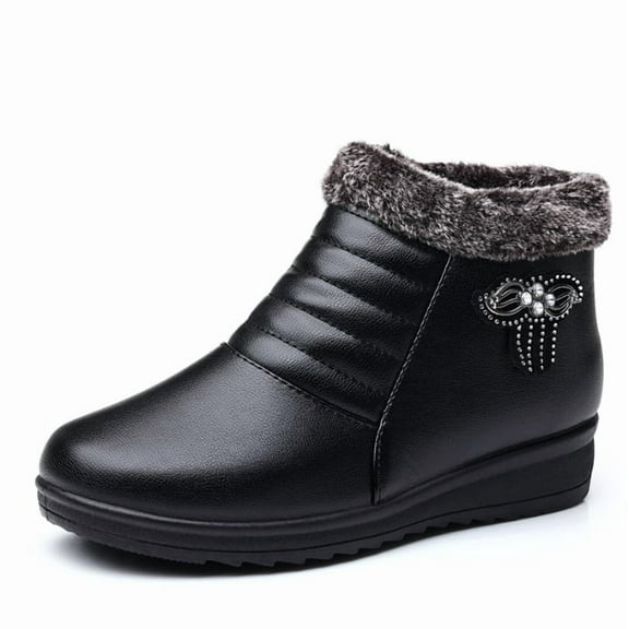 Women's High - Top Velvet - Upper Winter Boots with Round Toe - Warm, Comfortable, Flat - Heel Casual Boots with Side Zipper and Totem Element