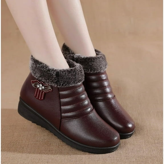 Women's High - Top Velvet - Upper Winter Boots with Round Toe - Warm, Comfortable, Flat - Heel Casual Boots with Side Zipper and Totem Element