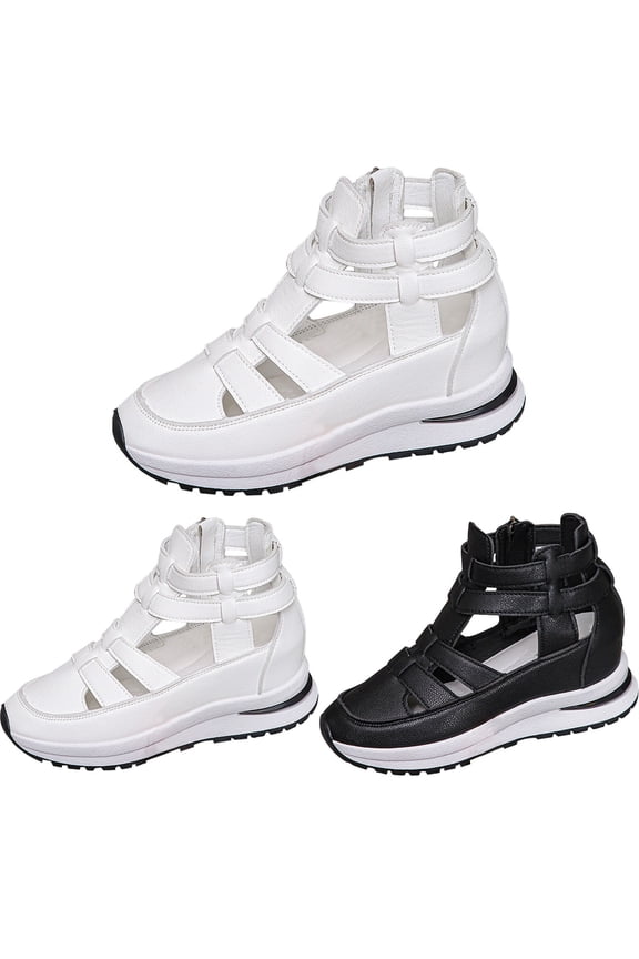 Women's High Top Wedge Gladiator Sandals, Zipper Back Closed Toe Platform Shoes, Trendy Summer Footwear for Travel, Shopping White 35