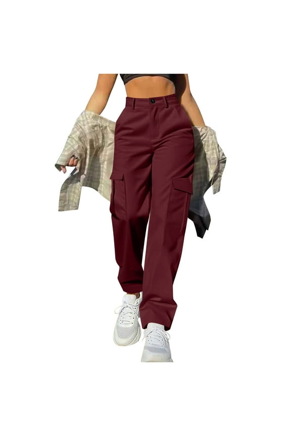 Women's High Wais Casual Pants Cargo Pants Button Down Zip Up Pants Wide Leg Y2K Streetwear with Pockets