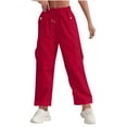 thumbnail image 1 of Women's High Wais Casual Pants Cargo Pants Elastic Waist Drawstring Pants Wide Leg Y2K Streetwear with Pockets, 1 of 7