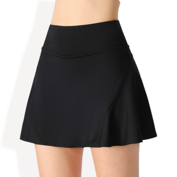 Women's High Waist A-Line Athletic Skort with Built-In Shorts- Large, Black