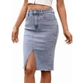 thumbnail image 1 of Women's High Waist A Line Denim Pencil Skirts Mid Long Midi Jean Split Hem Ladies Skirt Light Blue S, 1 of 10