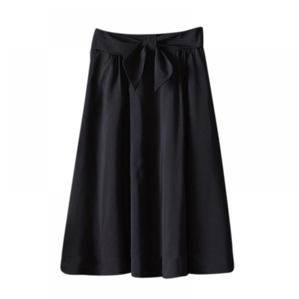 Women's High Waist A-Line Skirt Casual Bow Midi Skirt - Walmart.com