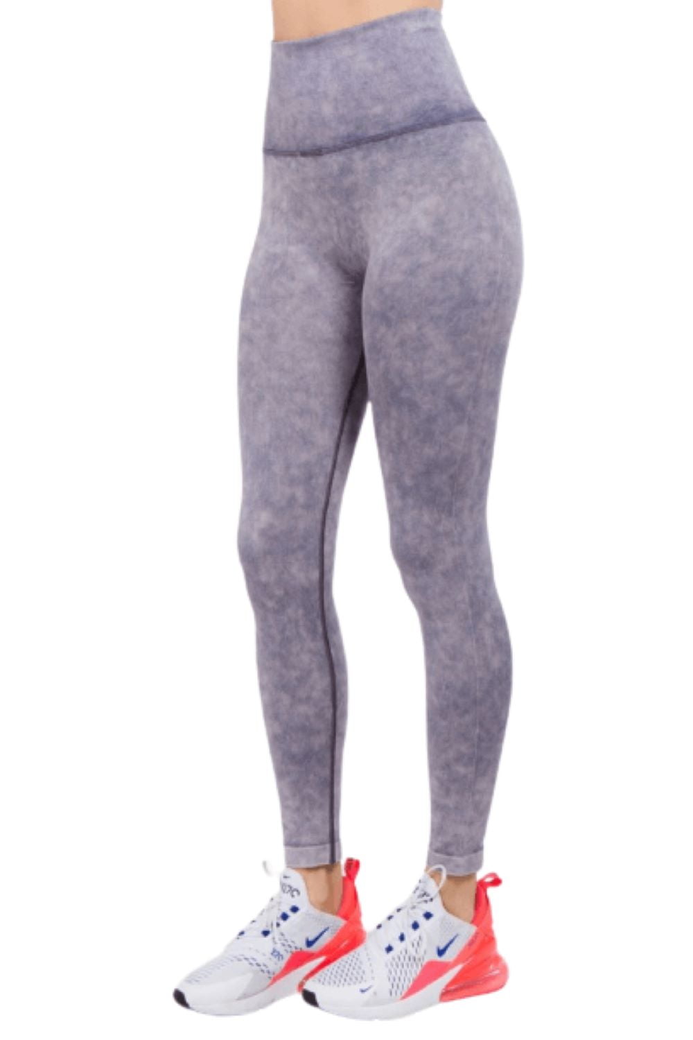 Women's High Waist Acid Wash Activewear Leggings - Purple, M 