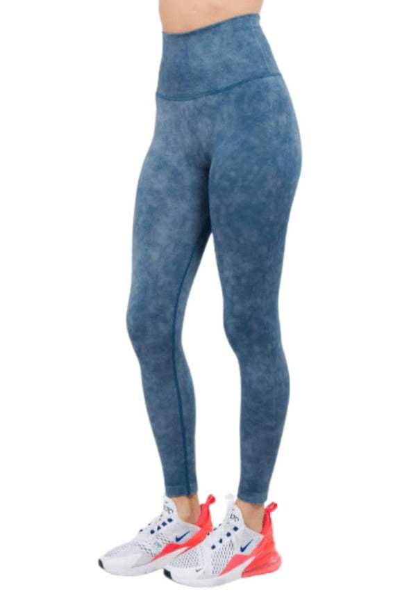 Women's High Waist Acid Wash Activewear Leggings - Denim Blue, L