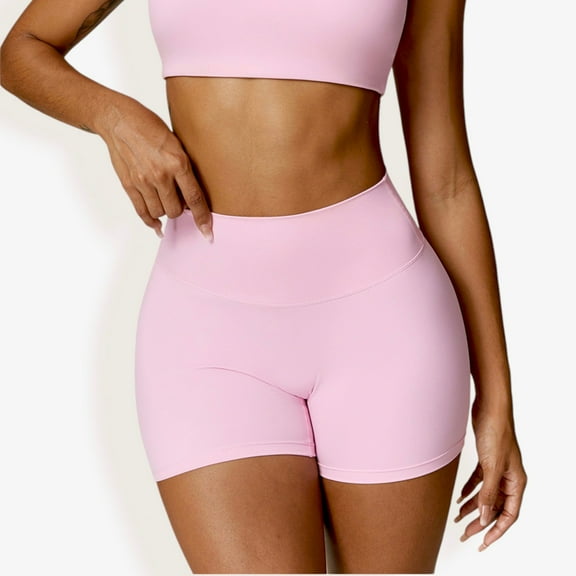 Women's High Waist Athletic Shorts Compression Fit with Seamless Design- Large, Pink