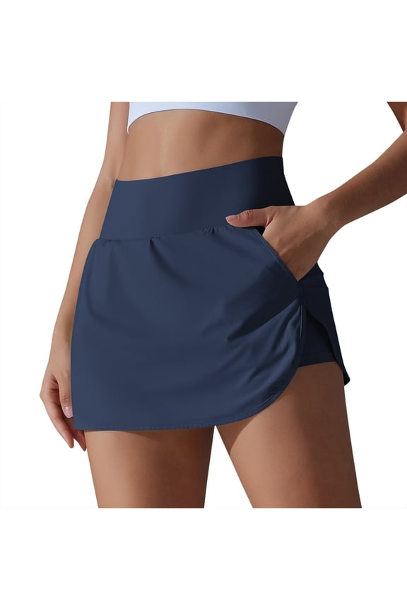 Women's High Waist Athletic Skort with Pockets Lightweight, Quick-Dry Tennis Skirt for Running, Golf, Workout, Navy Blue