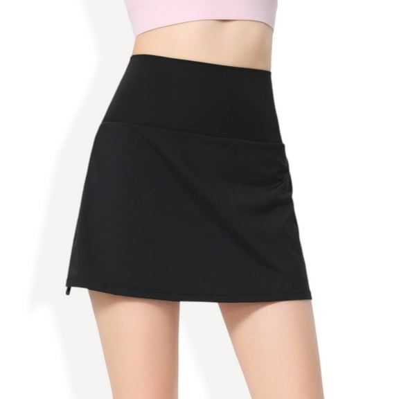 Women's High Waist Athletic Skort with Side Drawdtring and Back Pocket- Large, Black