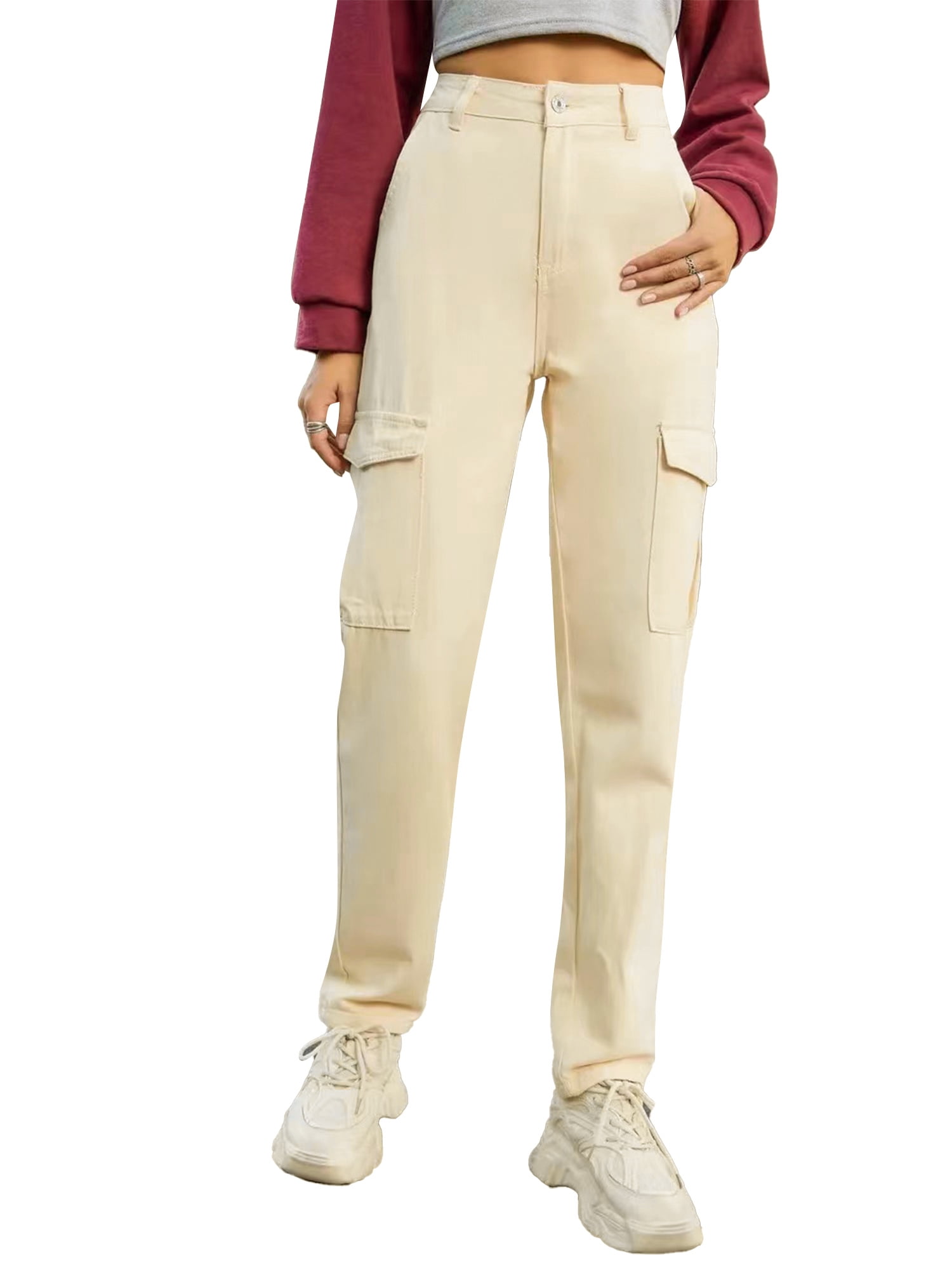 Women's High Waist Baggy Cargo Pants Wide Leg Jeans Straight Denim