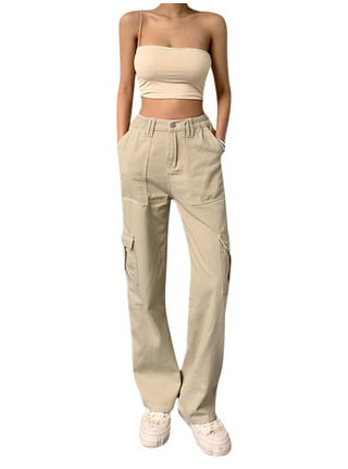 Women's Solid Mid Waisted Wide Leg Pants Straight Casual Baggy Trousers .