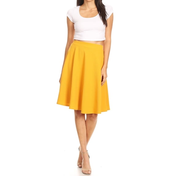 Women's High Waist Basic Stretchy Casual Solid A-Line Midi Skirts