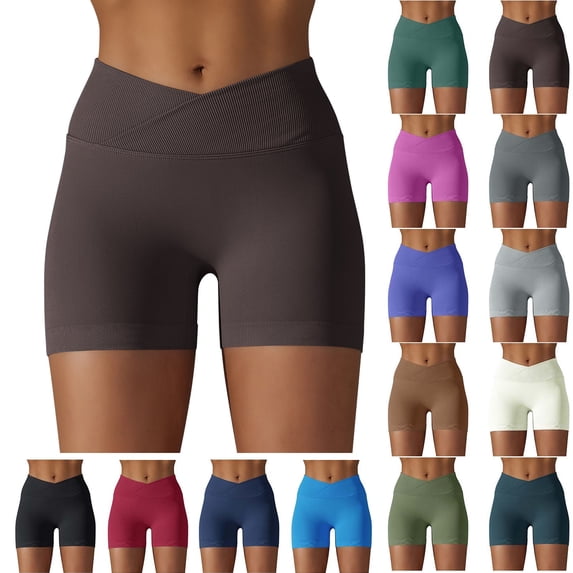 Women's High Waist Biker Shorts Women Sport Casual Solid Full Casual Yoga Shorts Pants Coffee XXL