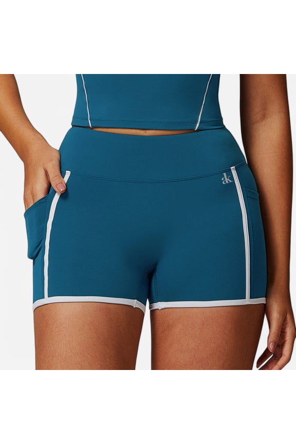 Women's High Waist Biker Shorts with Contrast Piping and Seamless Stretch Fabric - X Large, Teal