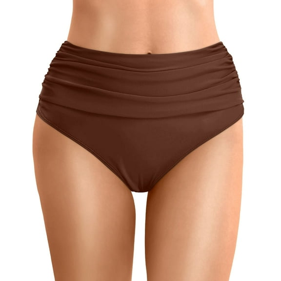 Women's High Waist Ruched Bikini Bottoms - Drawstring Swim Briefs with Full Coverage for Beach Surfing Water Sports