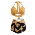thumbnail image 1 of Women's High Waist Bikini Set Tummy Control Swimsuit Swimwear Halter Lace Up Bra Tops Summer Bathing Suits Floral 2 Pieces Swimming Set Plus Size S-XXXL, 1 of 4