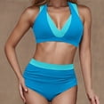 thumbnail image 1 of Women's High Waist Bikini Sets Stretch Quick-Dry Slimming Two Piece Bathing Suit Color Block Modest Swimwear (M, Blue), 1 of 4